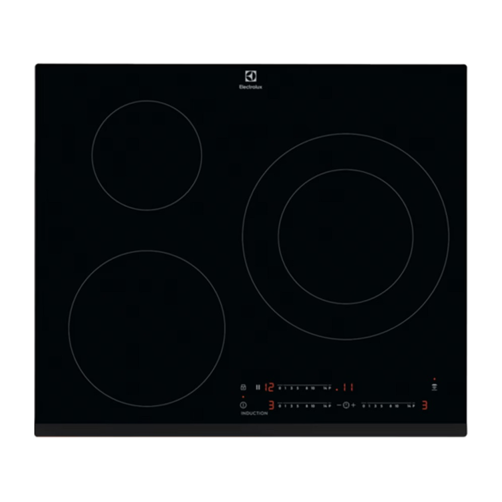 ENCIMERA ELECTROLUX INDUCCION 3 FUEGOS  60 cm, Zona 5,2 kW: 28 cm, 21 cm y 14,5 cm, Controles Slider (0-14 con