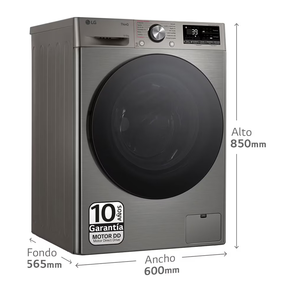 LAVADORA LG SECADORA 9/6 KG 1400 RPM DD IA INOX