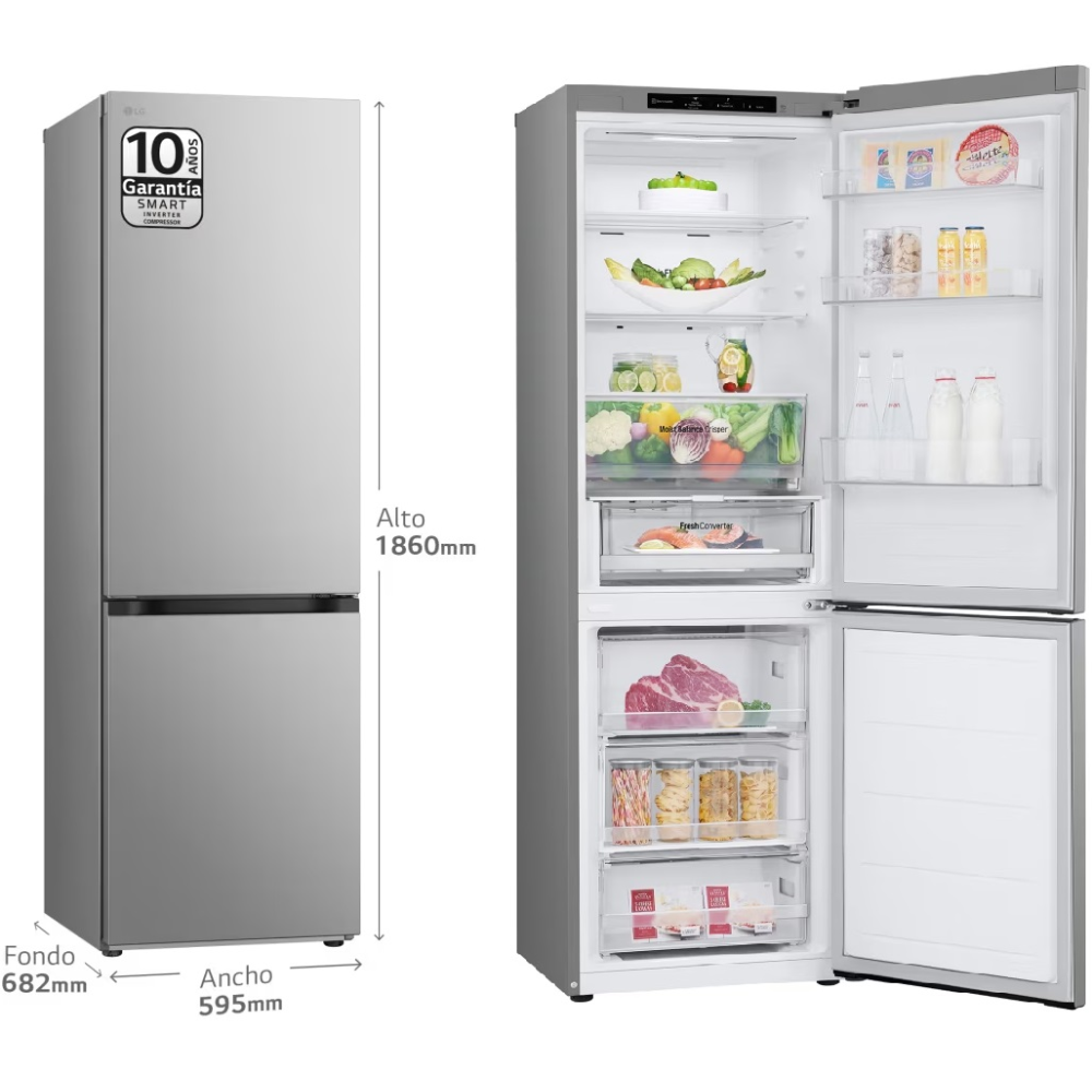 FRIGORIFICO LG COMBI 186 x 60 CLASE-D NF INOX MOTOR INVERTER (10 A MOTOR) DOOR COOLING