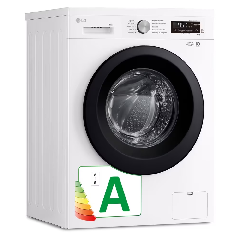 LAVADORA LG 9 KG 1400 RPM CLASE-A  DD (10 a. MOTOR) VAPOR (TAPA EXTRAIBLE)