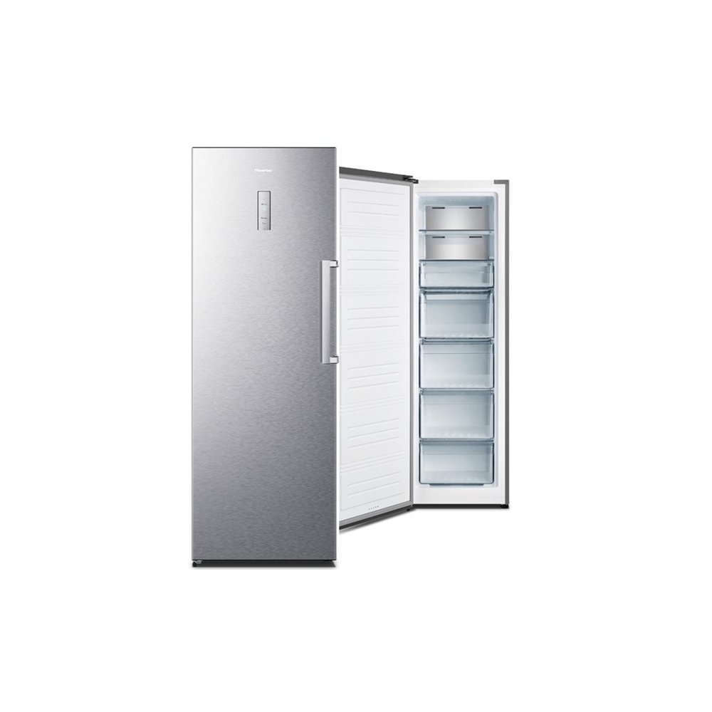 CONGELADOR HISENSE VERTICAL 185 x 60 CLASE-E INOX NO FROST DISPLAY EXTERIOR 275 l.