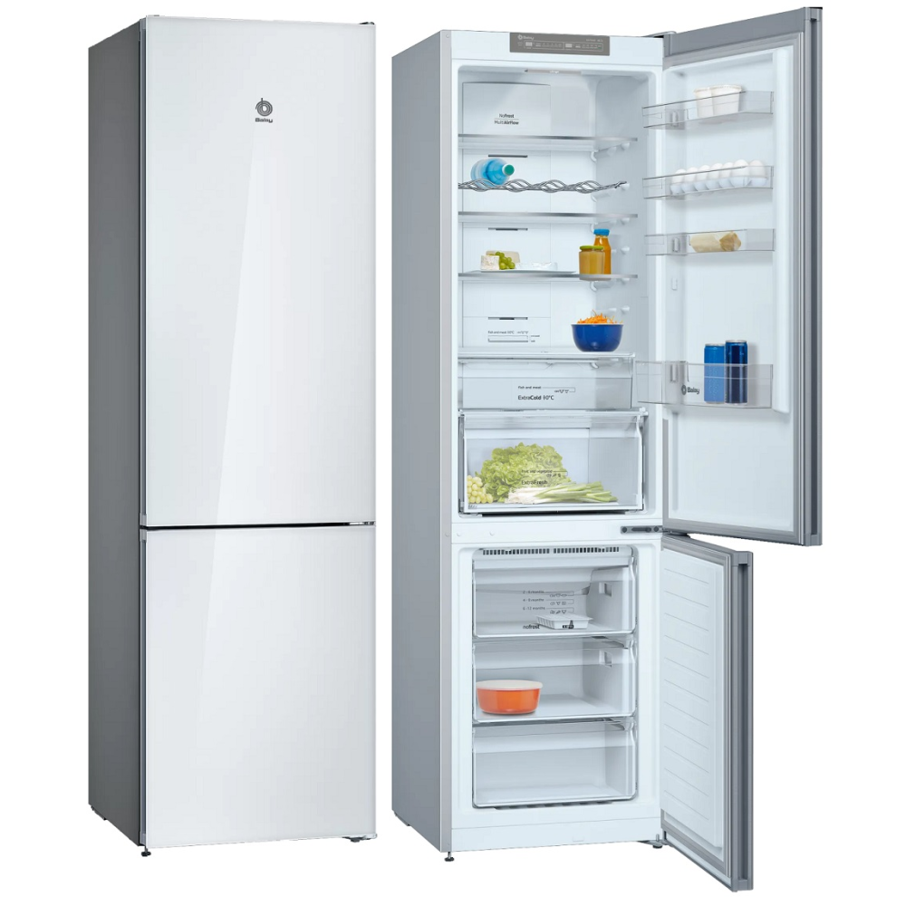 FRIGORIFICO BALAY COMBI 203 x 60 CLASE-D NO-FROST 368 L. PUERTAS DE CRISTAL BLANCO  ExtraCold/ExtraFresh. Tira