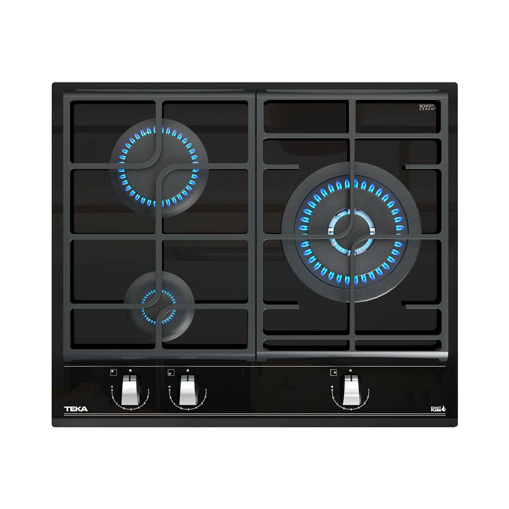ENCIMERA TEKA CRISTAL GAS GZC 63310 XBB 3 FUEGOS BUTANO EXACT FLAME PARRILLAS FUNDICION AMPLIA SUPERFICIE