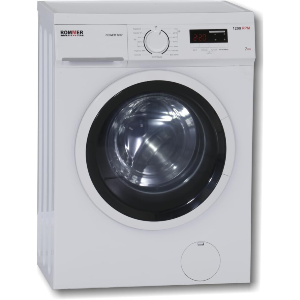 LAVADORA ROMMER 7 KG 1200 CLASE-D INICIO DIFERIDO DISPLAY TAPA SUPERIOR EXTRAIBLE FONDO 40 CM