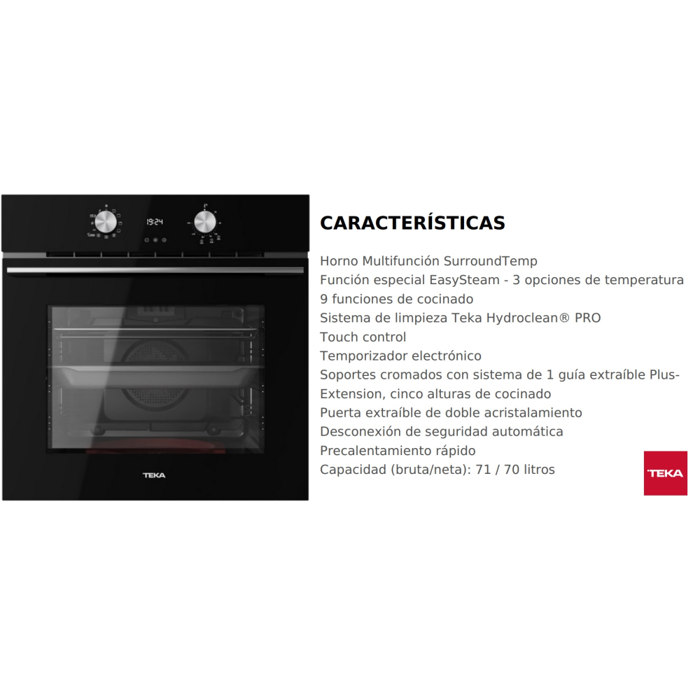 HORNO TEKA MULTIFUNCION (9) HLB 8408 EASY STEAM (VAPOR AÃADIDO) CRISTAL NEGRO HYDROCLEAN TOUCH CONTROL 1 GUIA