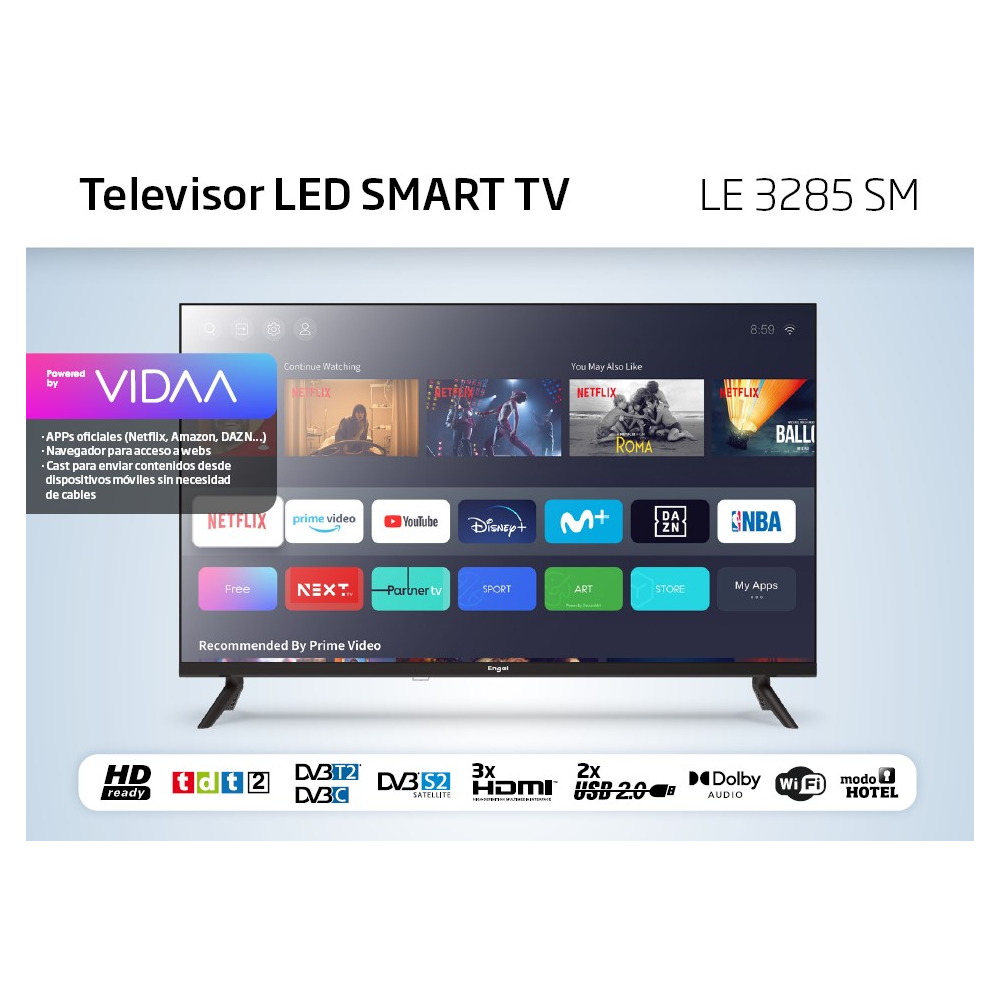 TELEVISOR ENGEL 32" SMART TV VIDAA- TDT T2 HD - Modo Hospitality